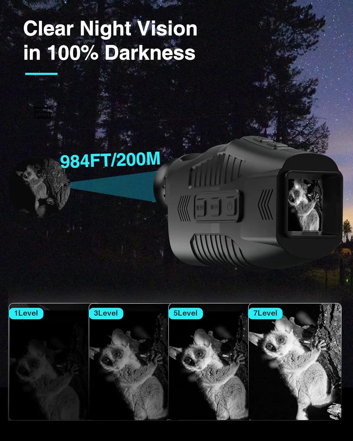 1080P Night Vision Monocular with Infrared Zoom HD Hunting Telescope for Day/Night Use