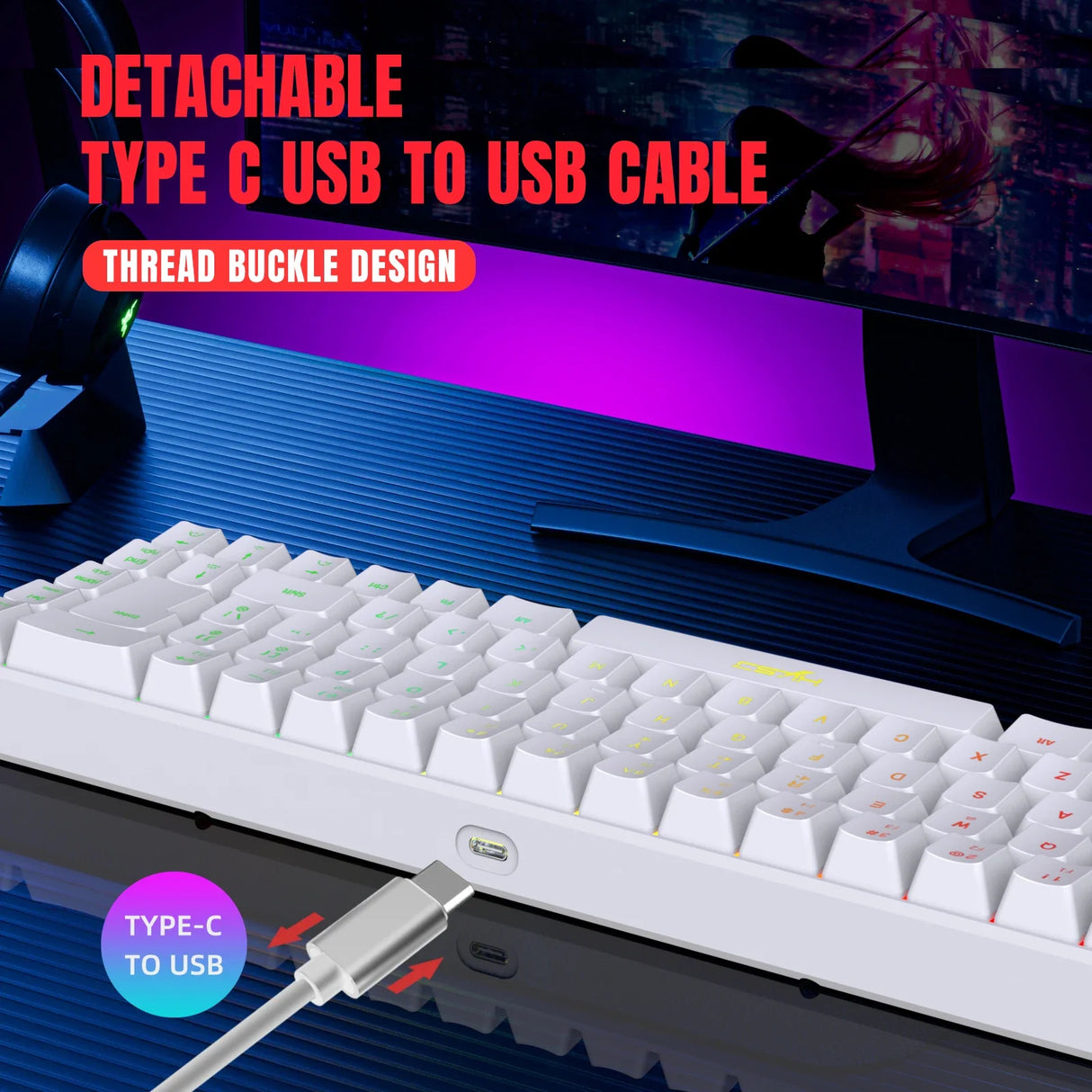 68-Key Gaming Keyboard USB Wired with RGB Backlight