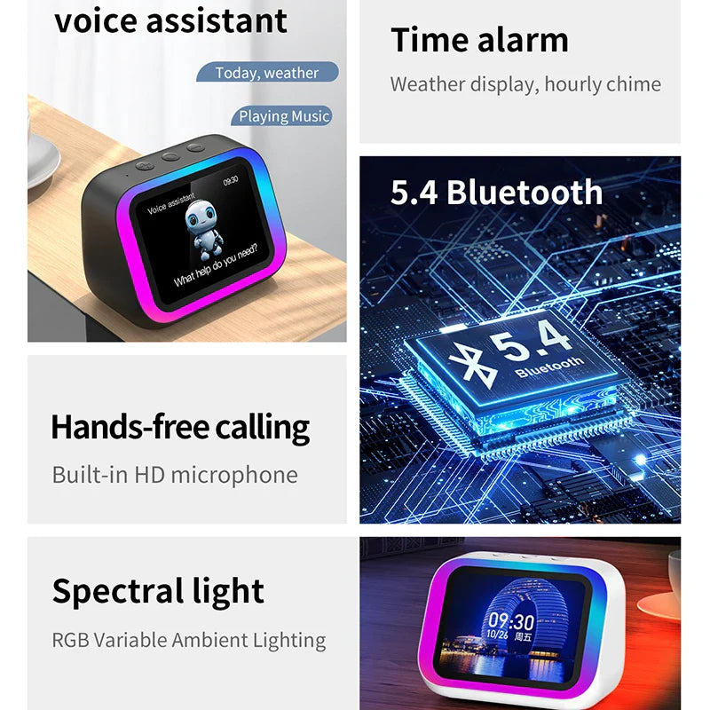 Smart Alarm Clock Bluetooth Speaker with Night Light Weather Display Music Player