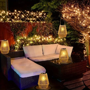 Outdoor Solar Hanging Lights Waterproof Woven Lanterns for Garden Yard