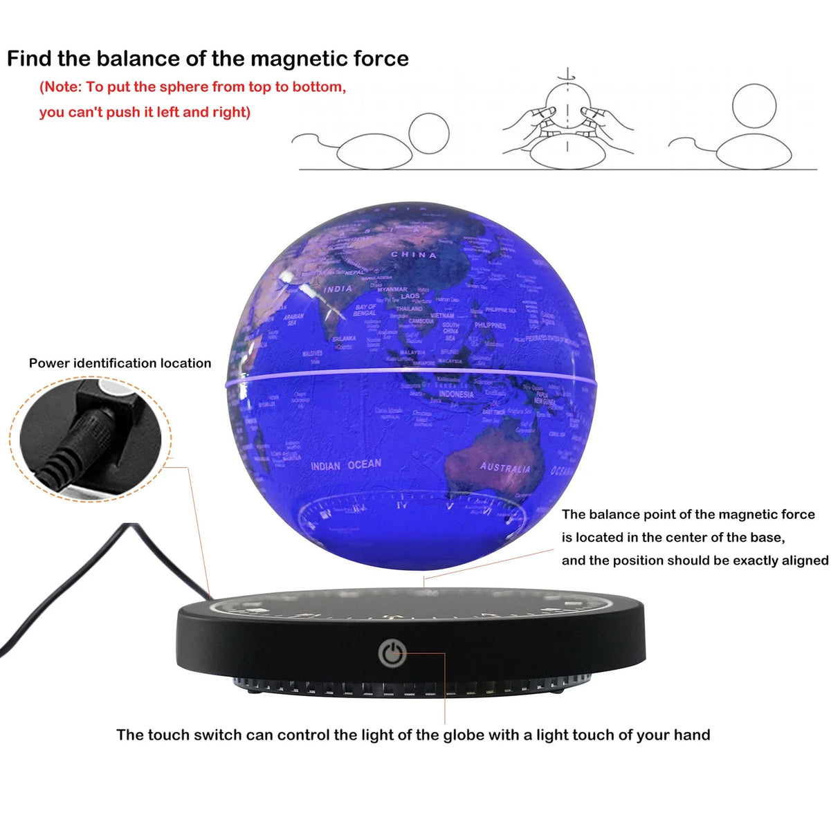 6 Inch Floating Levitating Globe RGB Light Magnetic World Map Desk Decor Gift