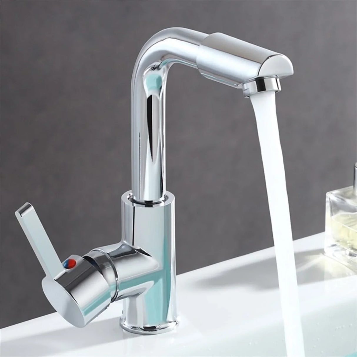 Bathroom Faucet 360° Rotate Chrome Deck Mounted Single Handle Mixer Tap Hot Cold