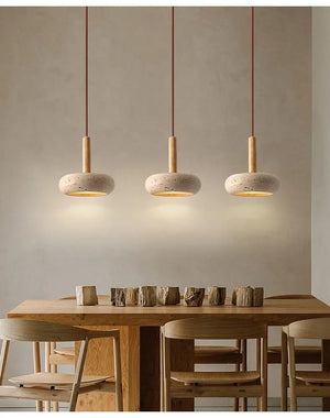 Wabi Sabi Yellow Stone LED Pendant Light – Modern Circular Hanging Lamp 2025