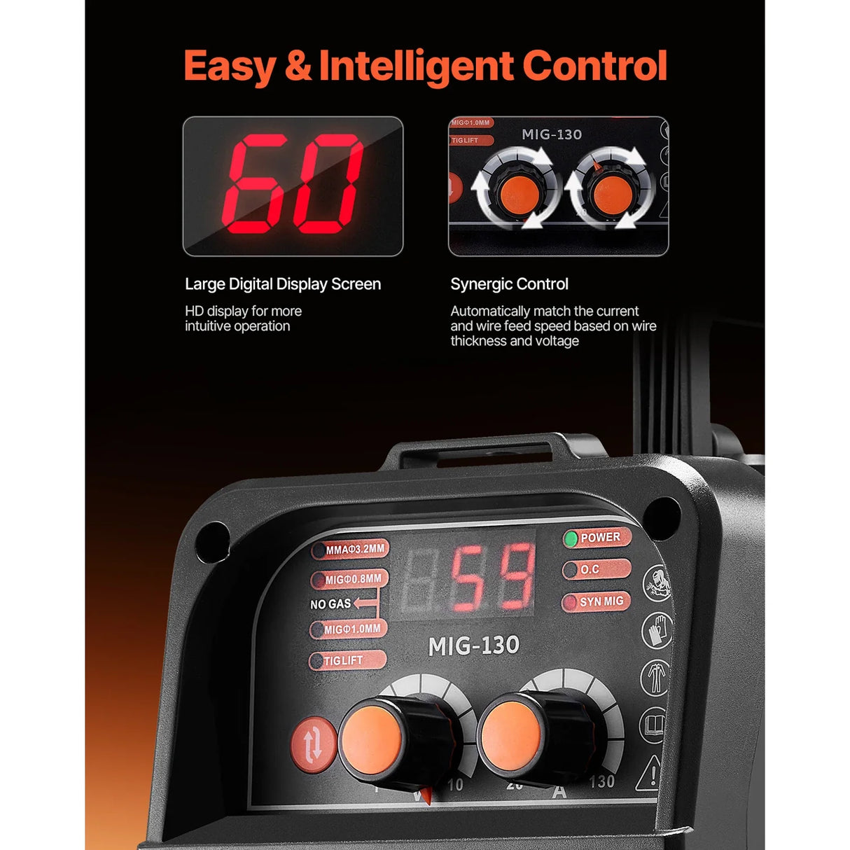 130Amp MIG Welder 3-in-1 Portable IGBT Inverter Welding Machine with Digital Display