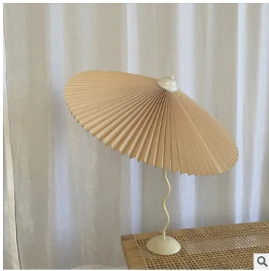 Vintage Pleated Table Lamp Umbrella Squiggle Bedside Night Light Living Room