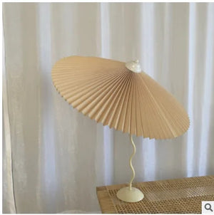 Vintage Pleated Table Lamp Umbrella Squiggle Bedside Night Light Living Room