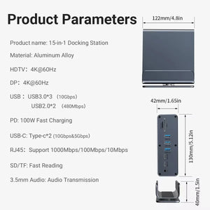 15 in 1 USB C Docking Station 4K 60Hz HDMI DP Ethernet Hub for Laptop