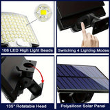 106LED Solar Motion Sensor Outdoor Light Waterproof Security Wall Flood Lamp