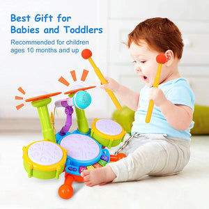 Toddler Drum Set with Microphone Kids Musical Toy 1-3 Years Lights
