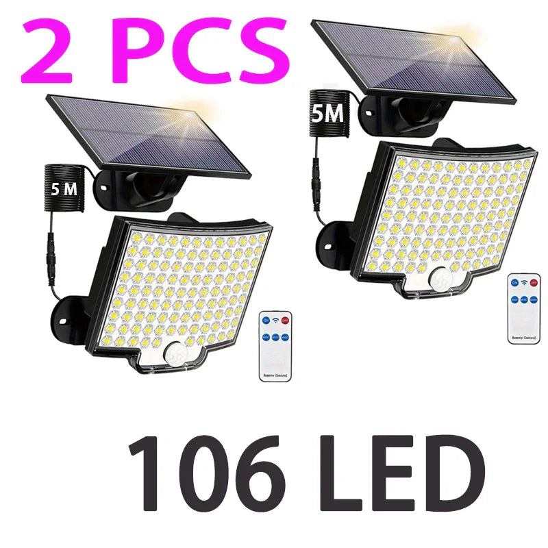 106LED Solar Motion Sensor Outdoor Light Waterproof Security Wall Flood Lamp