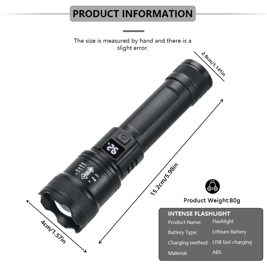 High Power LED Flashlight 2000LM Rechargeable Tactical Torch Zoom Camping