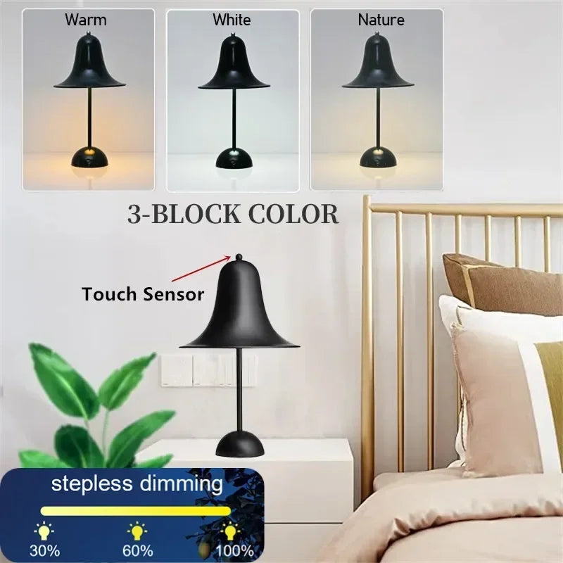 LED Bell Desk Lamp Touch Dimmable Rechargeable Table Night Light Bedside Reading
