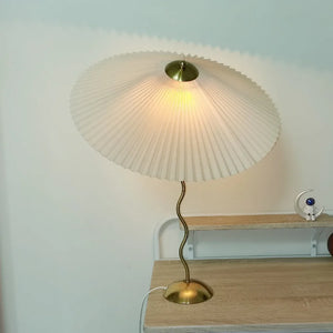 Vintage Pleated Table Lamp Umbrella Squiggle Bedside Night Light Living Room