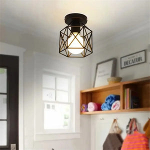 Industrial LED Pendant Light – Modern Metal Cage Hanging Lamp for Dining Room
