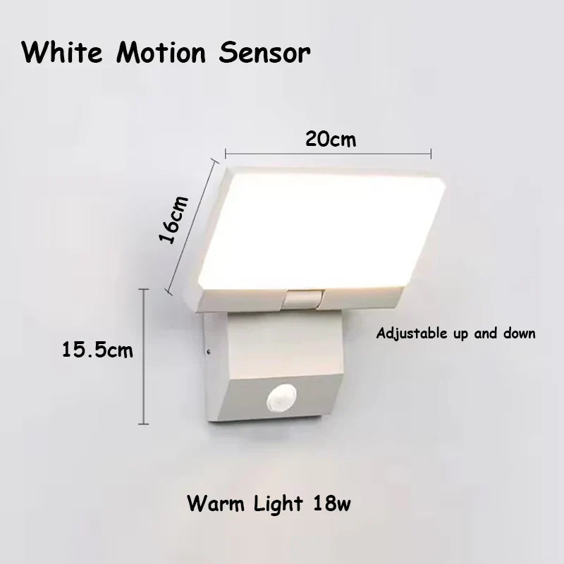 18W LED Outdoor Wall Light IP65 Waterproof Motion Sensor Foldable Modern Lamp