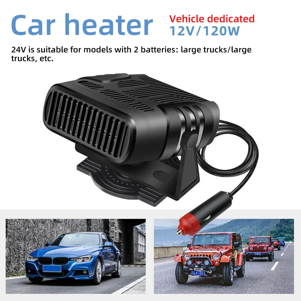 2-in-1 Car Cooling & Heater Fan – Windshield Defogger Defroster 12V/24V Auto