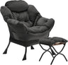 Velvet Lazy Chair with Folding Ottoman Accent Armchair Non-Slip Metal Frame