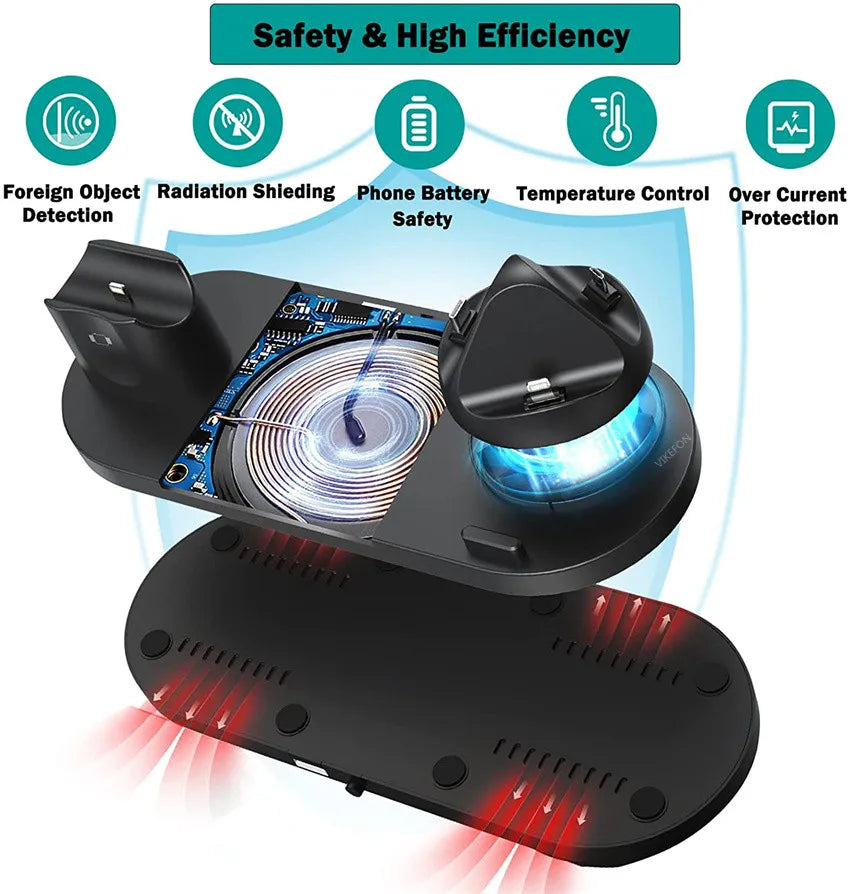 6-in-1 Wireless Charging Station Fast Charger Dock for iPhone 15 14 13 Pro Max