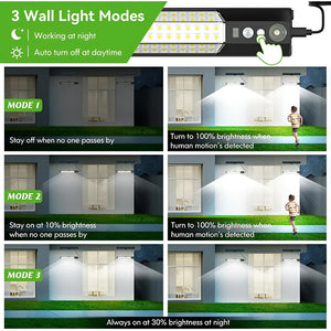 Solar Motion Sensor LED Wall Light Waterproof Outdoor Security Yard Fence Lamp