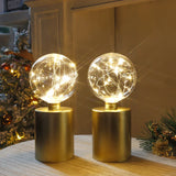2Pcs Gold Table Lamp Battery Powered Cordless LED Light Bedroom Living Room Decor