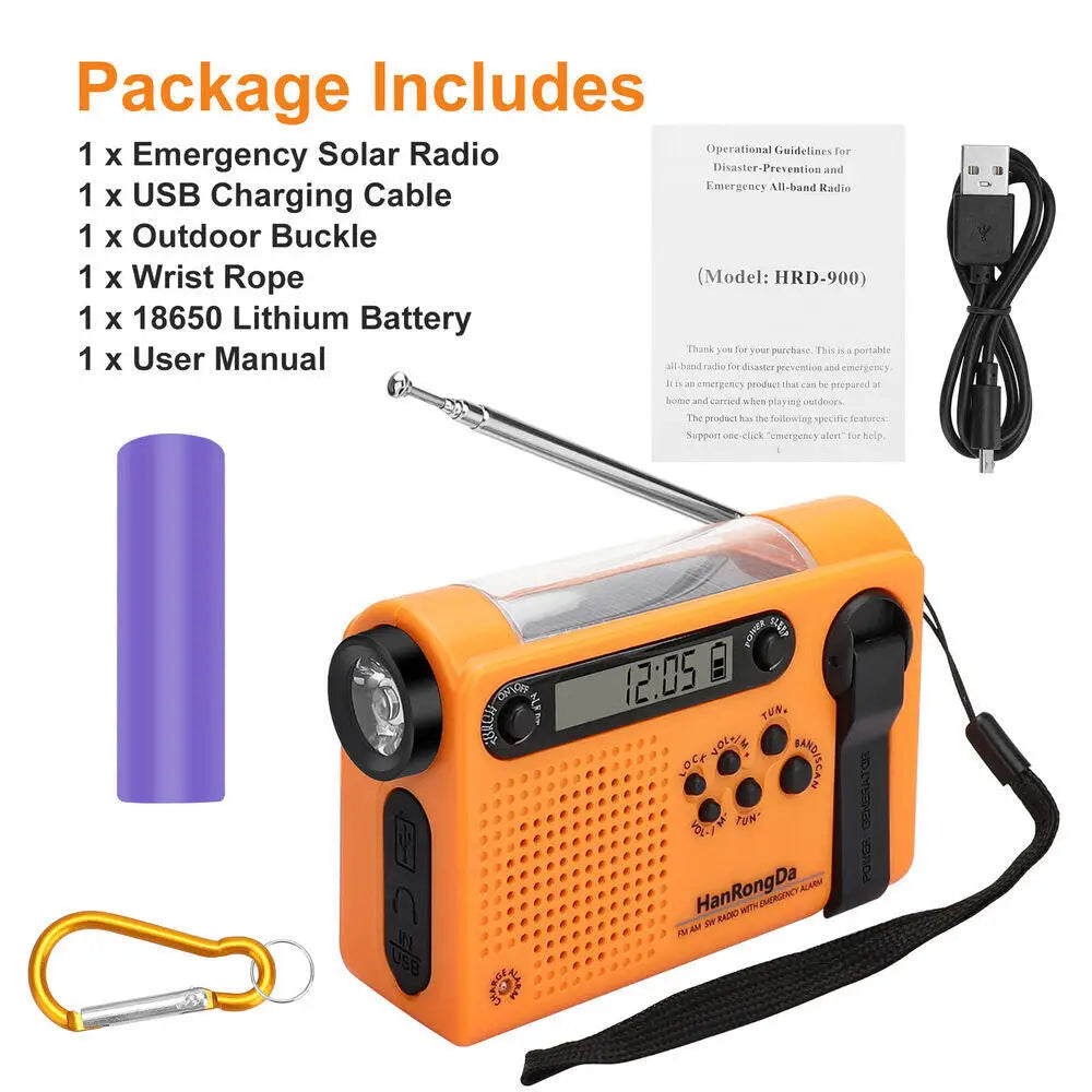 Emergency Solar Hand Crank Radio AM FM SW Weather Power Bank Phone Charger