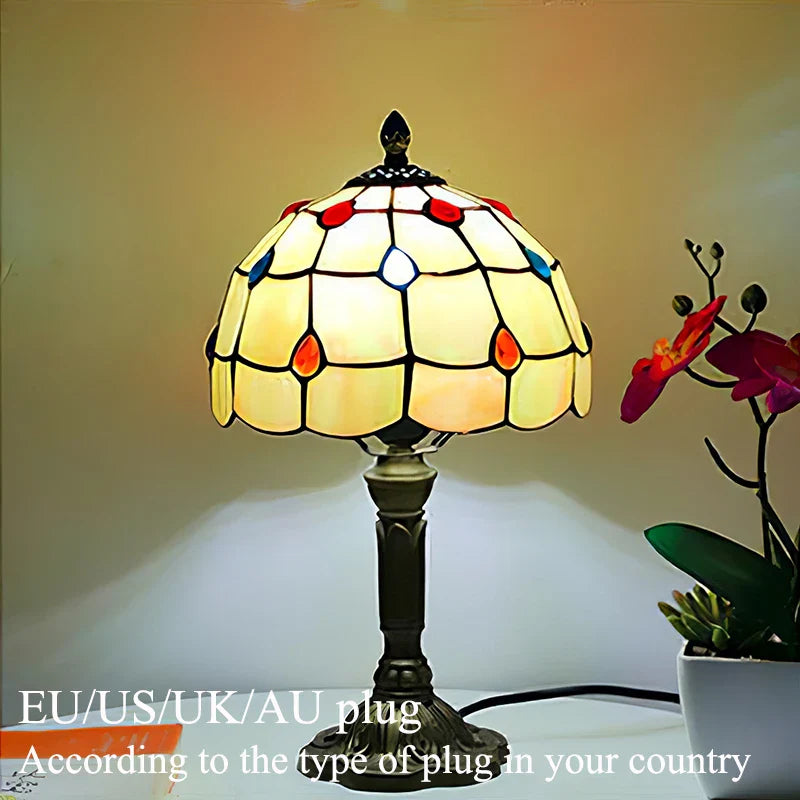 Tiffany Style Table Lamp Stained Glass E27 Bedside Light Retro Home Decor