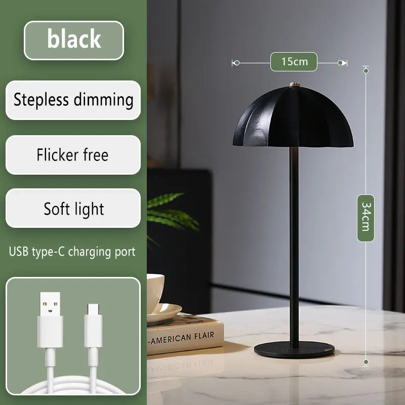 LED Metal Table Lamp Rechargeable Touch Dimmable Desk Lamp Umbrella Shade