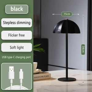 LED Metal Table Lamp Rechargeable Touch Dimmable Desk Lamp Umbrella Shade