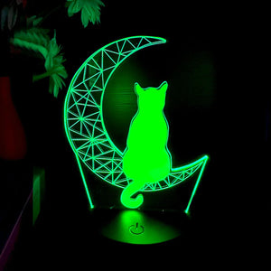 Moon Cat 3D Night Light Optical Illusion Lamp 7-Color Touch Bedroom Decor Lamp