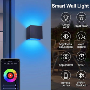 2 Pack Smart Outdoor Wall Lights RGBCW 10W LED Patio Lights App Voice Control