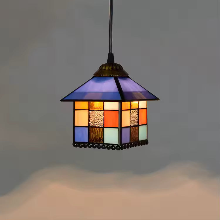 European Stained Glass Pendant Light 20cm Hanging Lamp Dining Bedroom Decor