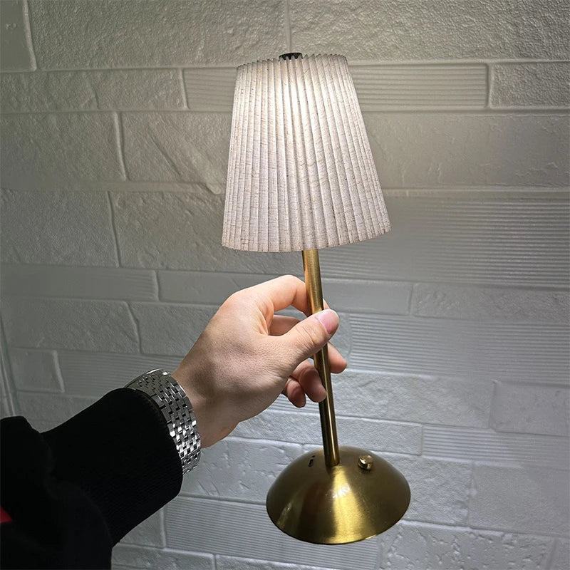 Small Pleated Table Lamp USB Rechargeable Cordless Desk Light for Bedroom