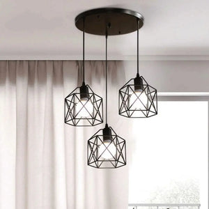 Moktan Sabai Vintage 3-Head Pendant Lamp – Black Metal Ceiling Chandelier E27