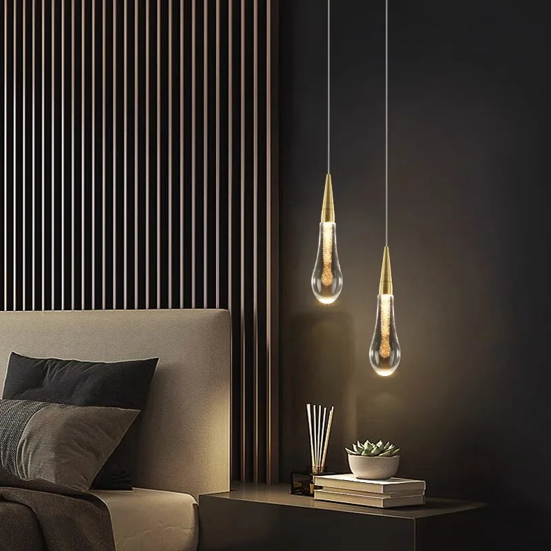 LED Water Drop Bubble Pendant Light Crystal Hanging Lamp Bedroom Dining Decor