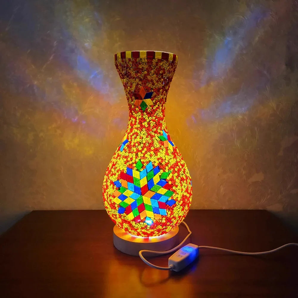 Turkish Mosaic Table Lamp Hand Inlaid Glass Mediterranean Bedroom Living Room Decor