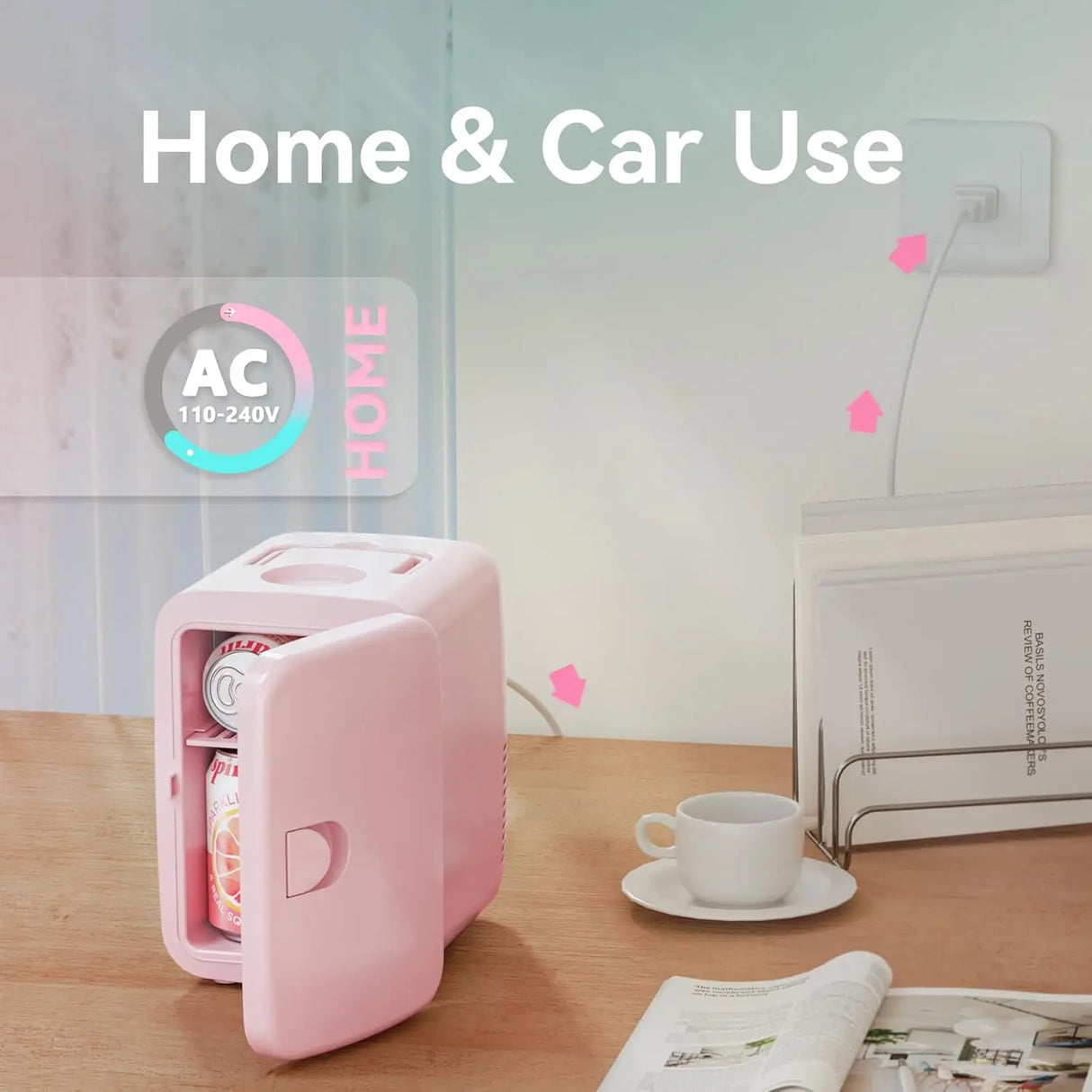 Pink 4L Mini Fridge Portable AC/DC Skincare Cosmetics Beverage Cooler