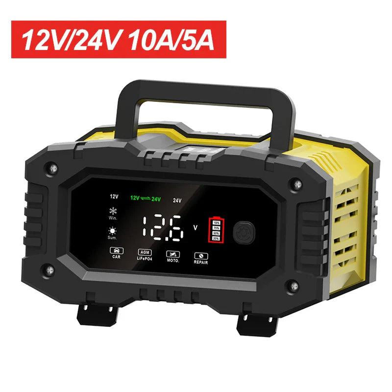12V 24V Smart Automatic Car Battery Charger Pulse Repair for AGM GEL Lead Acid