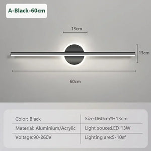 LED Mirror Front Wall Light – 40/60cm Gold Black Indoor Lamp for Bathroom & Bedroom