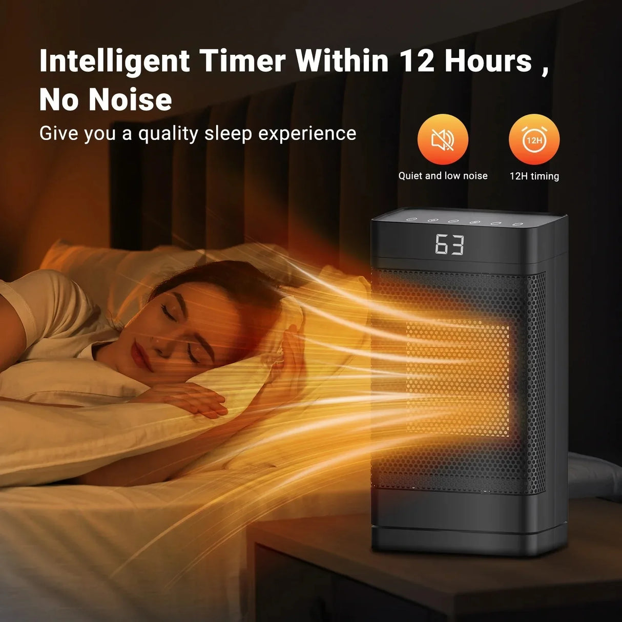 1500W Portable Space Heater PTC Fast Heating Electric Heater with Oscillation Timer