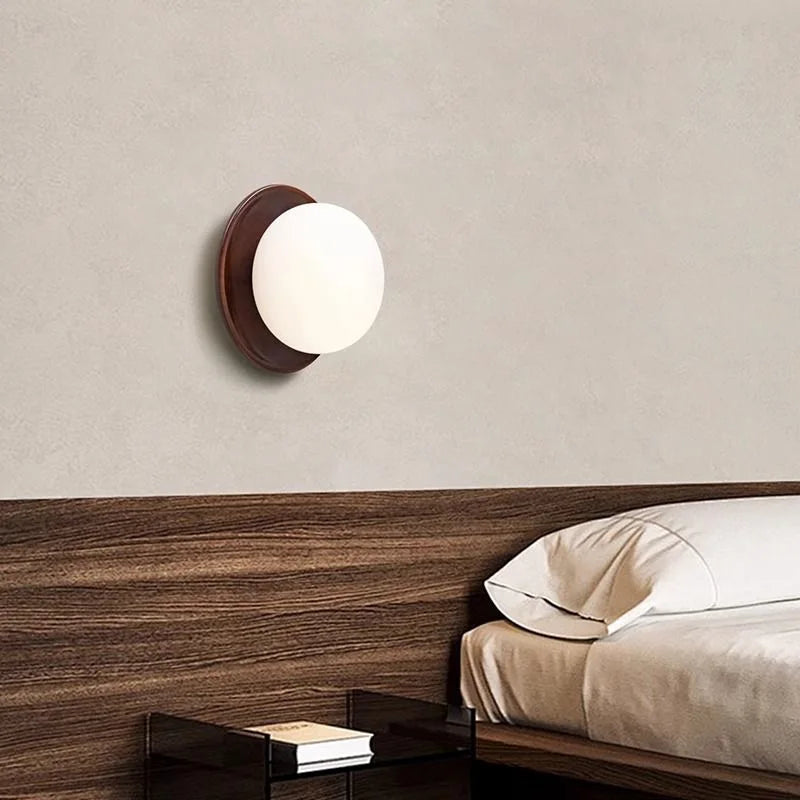 Wabi Sabi Wood Wall Sconce Walnut Glass Bedroom Bedside Hallway Stair Light