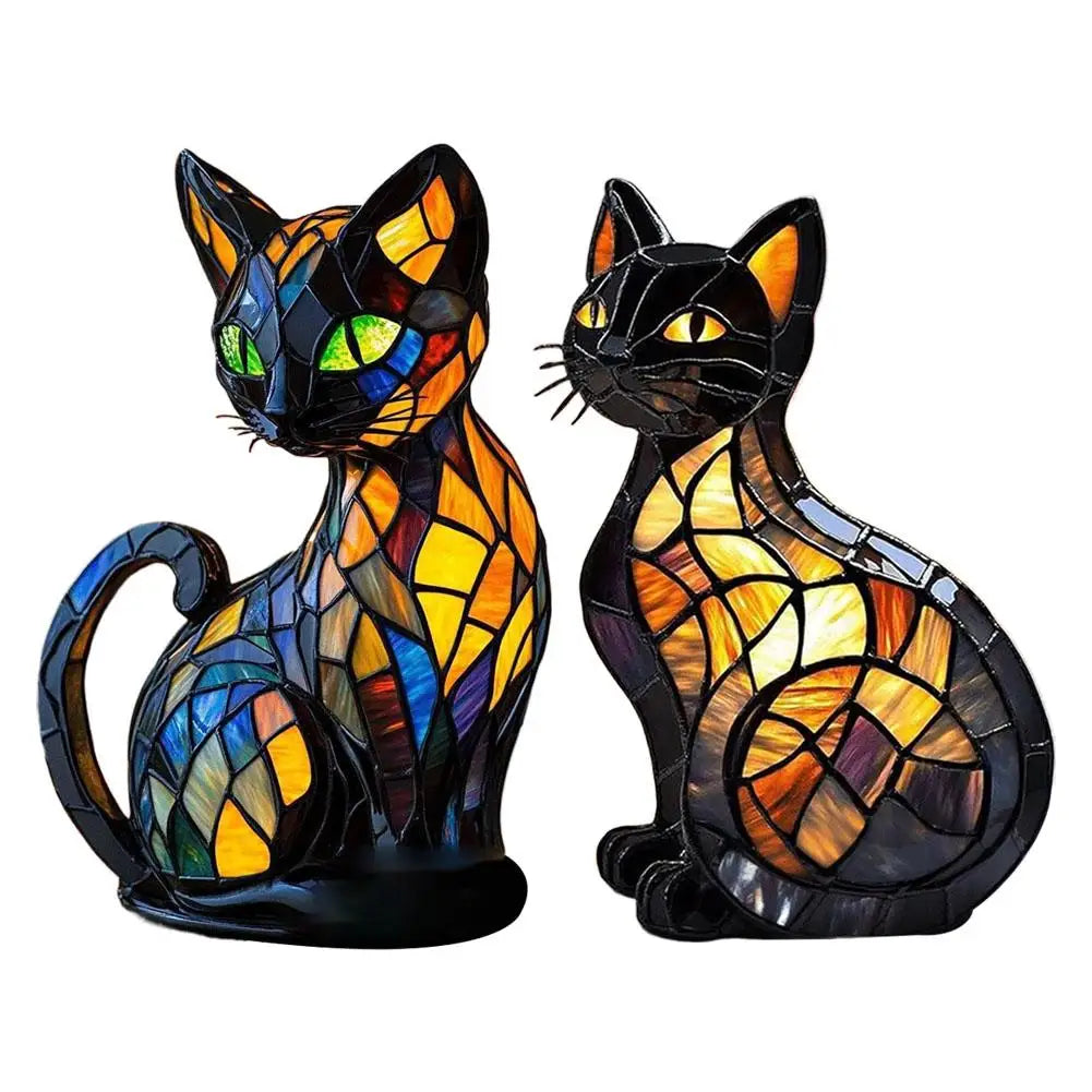 3D Retro Magic Stained Glass Cat Lamp Nightstand LED Multi-Color Cute Gift 2025
