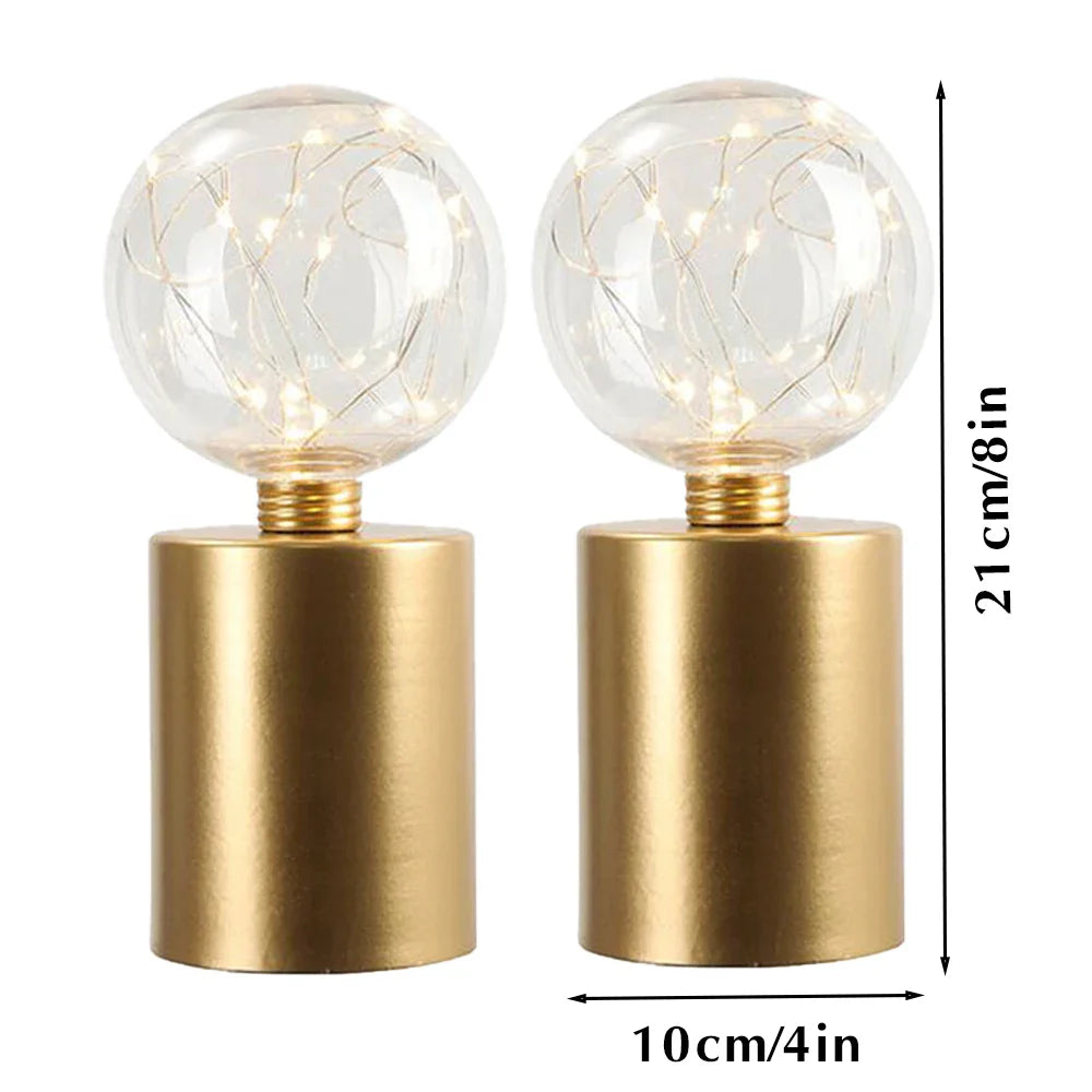 2Pcs Gold Table Lamp Battery Powered Cordless LED Light Bedroom Living Room Decor