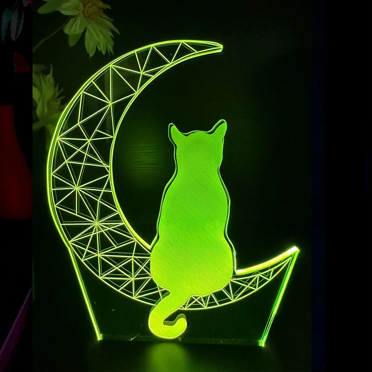 Moon Cat 3D Night Light Optical Illusion Lamp 7-Color Touch Bedroom Decor Lamp