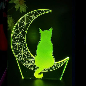 Moon Cat 3D Night Light Optical Illusion Lamp 7-Color Touch Bedroom Decor Lamp
