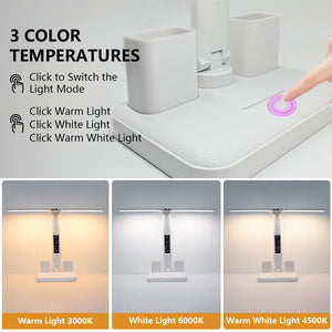 LED Eye Protection Desk Lamp Double Head Rechargeable Dimmable Light for Study