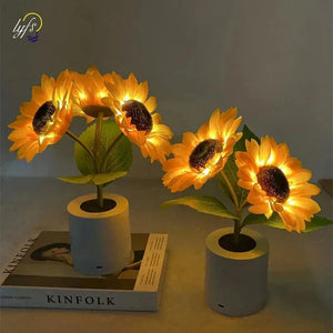 3 LED Sunflower Night Light Rechargeable Table Lamp Bedroom Bedside Decor Lamp