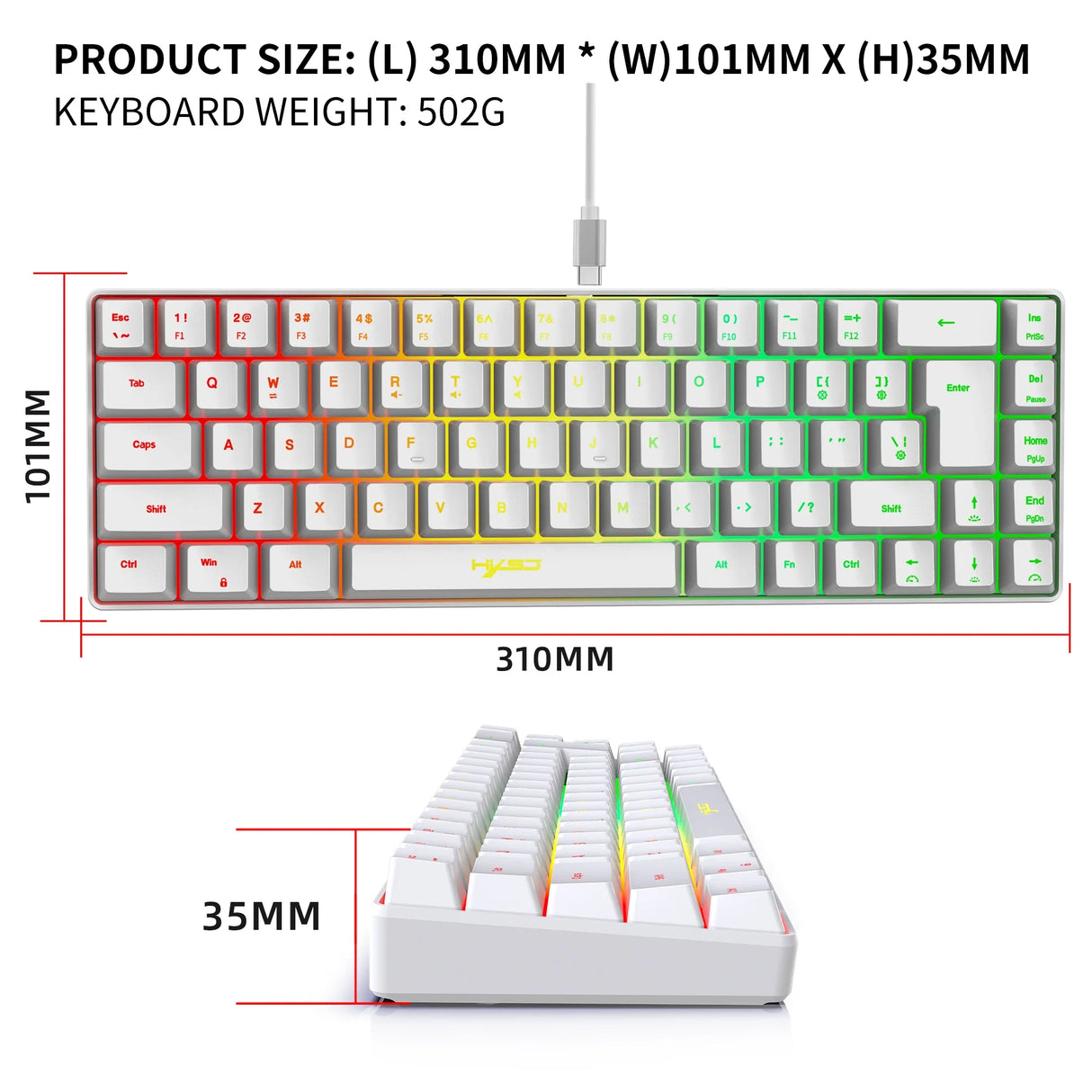 68-Key Gaming Keyboard USB Wired with RGB Backlight