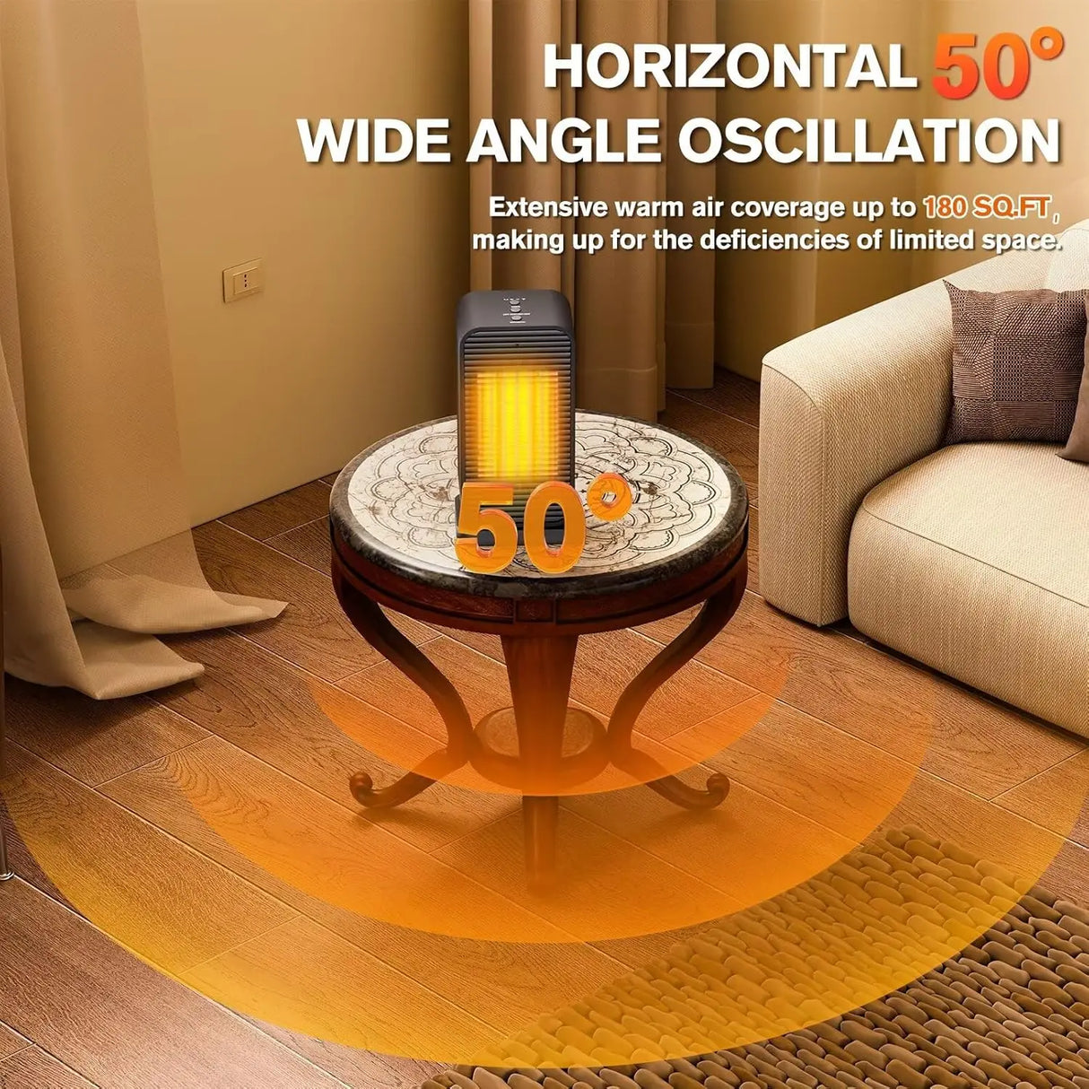 1500W Portable PTC Space Heater with Remote Swing Desk Heater