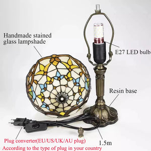 Tiffany Style Table Lamp Stained Glass E27 Bedside Light Retro Home Decor