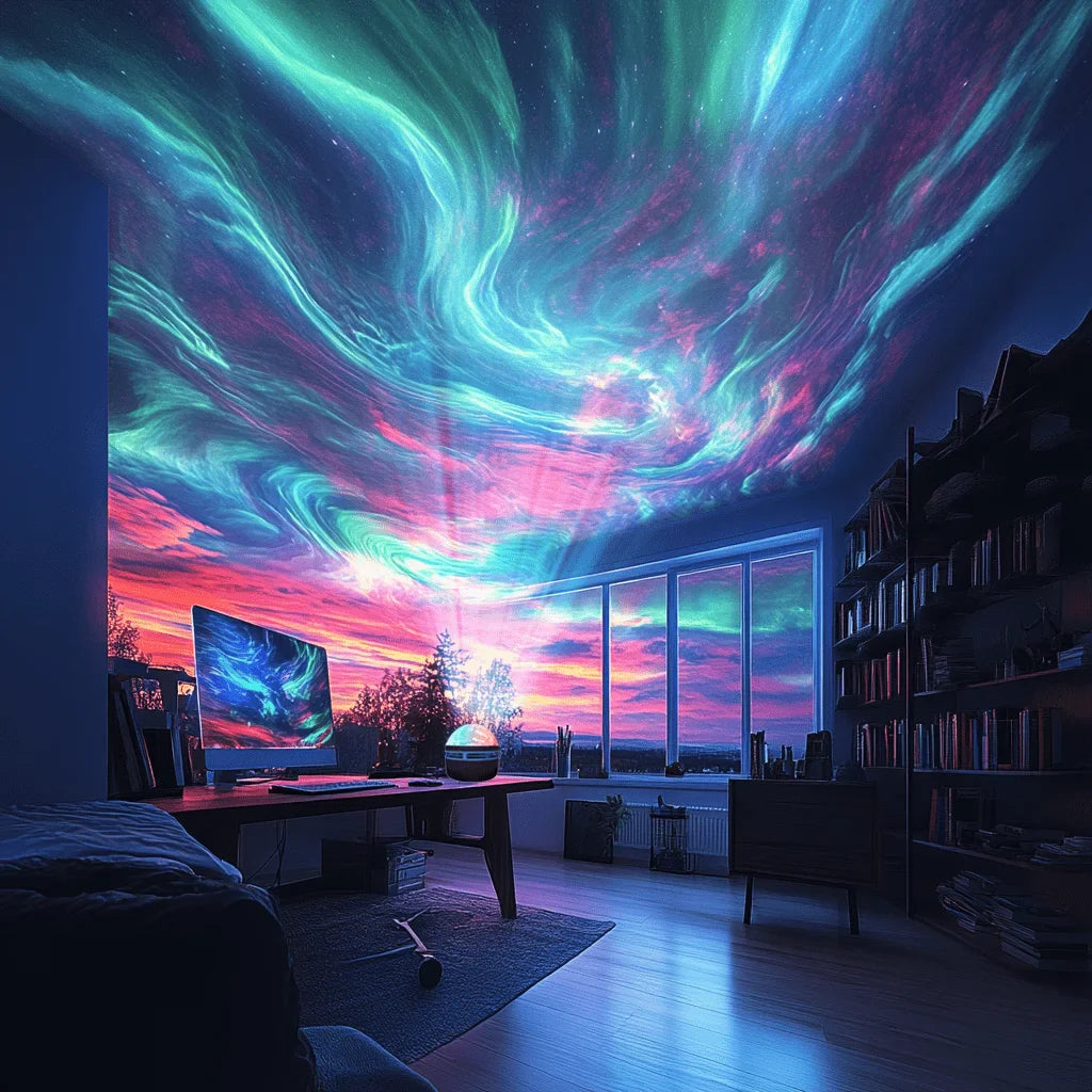 Aurora Starry Sky Projector LED Night Light 7 Color Remote USB Auto Rotate Lamp